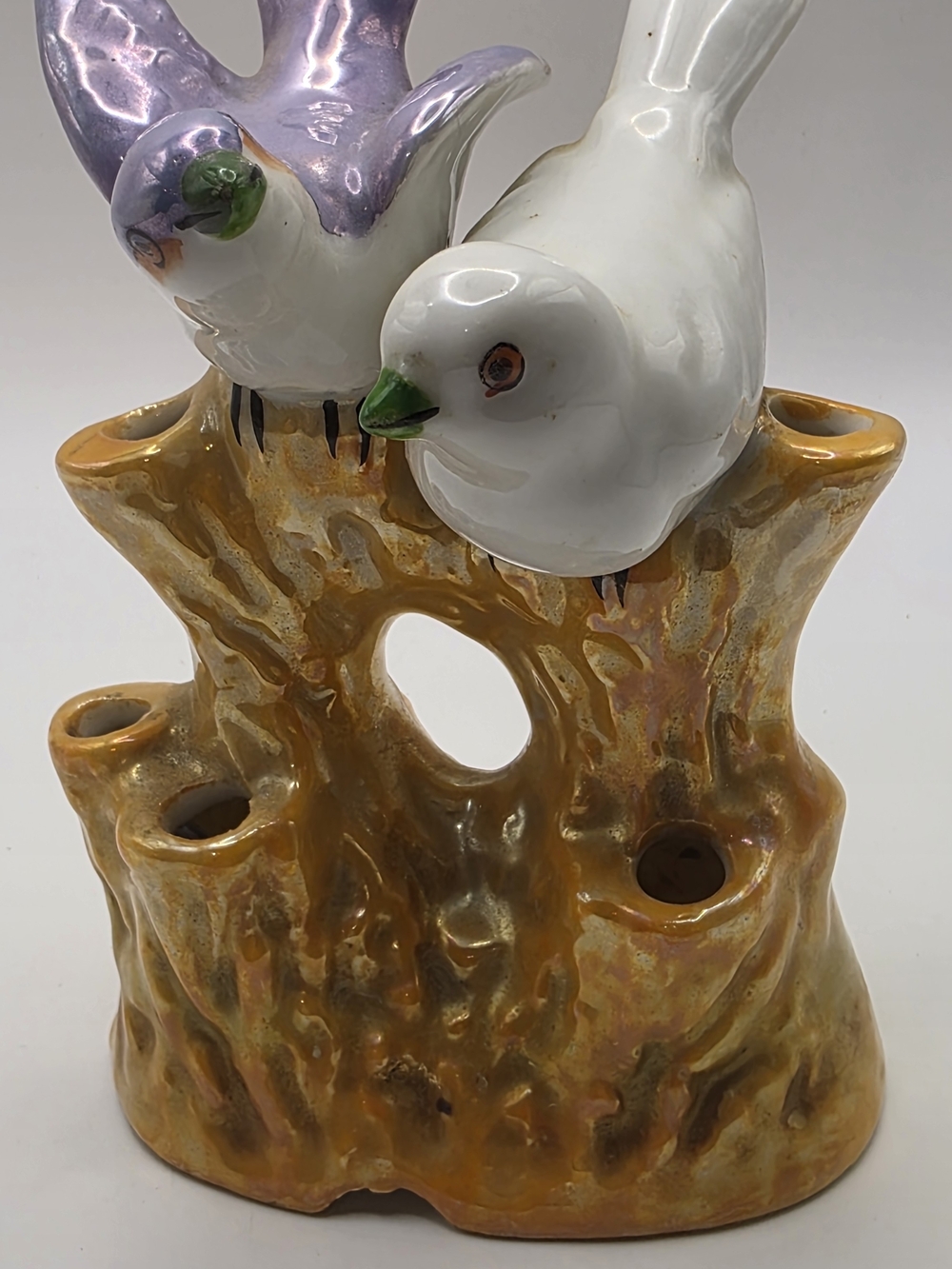 Vintage Japanese Lustreware Bird Tulip Frog Figurine Hand Painted Made in Japan